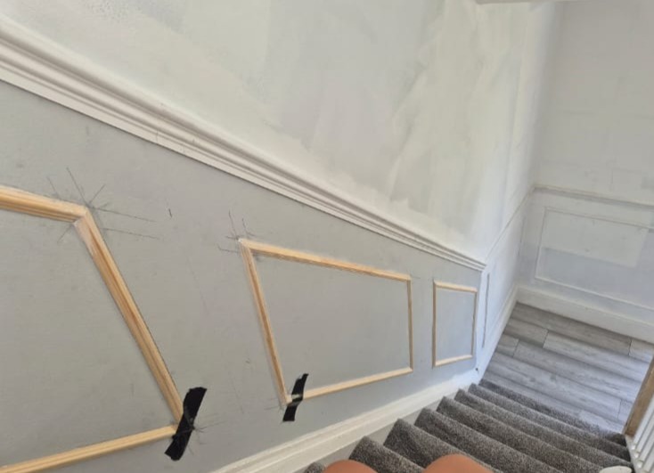 Staircase wall area before classic shaker style panelling installation